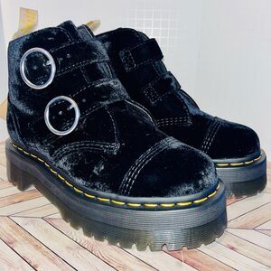 Dr Martens Vegan Devon Velvet Platform Black Women's 7 Boots Double Buckle Goth